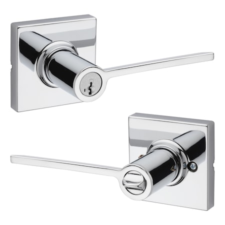 Kwikset Ladera Lever , Square Rose Entry Door Lock SmartKey , 6AL Latch, RCS Strike Bright Chrome Finish 405LRLSQT-26S